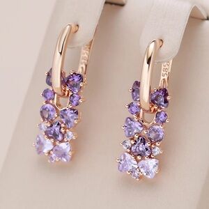 NEW✨Rose Gold Plated Shiny Purple Cubic Zirconia Drop Earrings